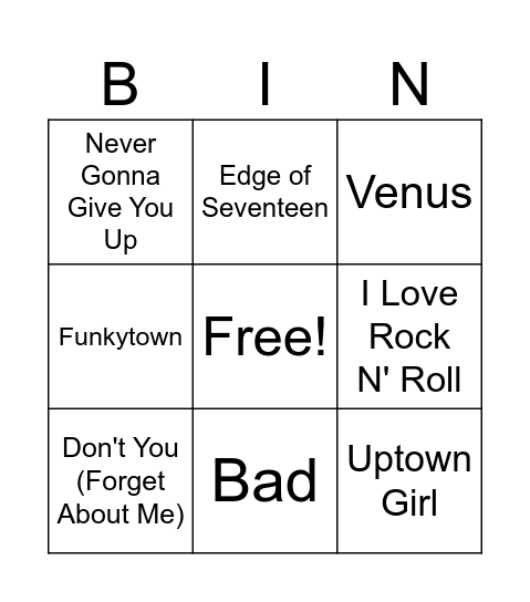 80's Bingó Bingo Card