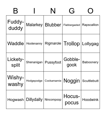 Funny Words Bingo Card
