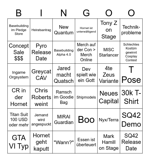 CitizenCon 2954 Bingo Card