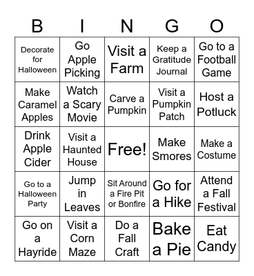 Fall Fun Bingo Card