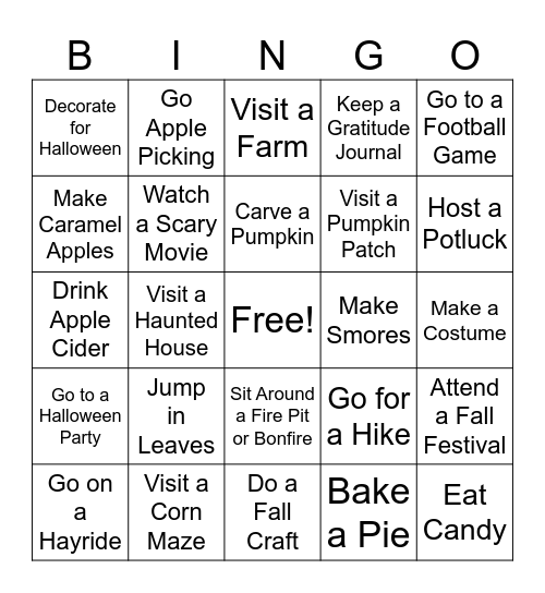 Fall Fun Bingo Card