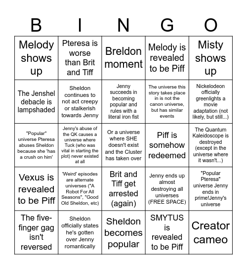 Alternaversity Plot Prediction Bingo Card