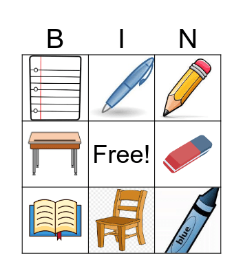 School Supplies Bingo Card