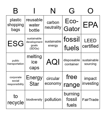 Environment Bingo Card