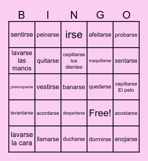 los verbos reflexivos Bingo Card