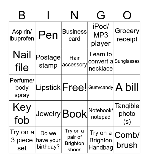 Brighton Bingo.... Convertible necklace try-on Bingo Card