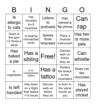 Amigos Bingo Card