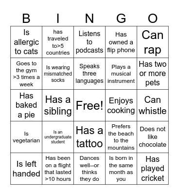 Amigos Bingo Card