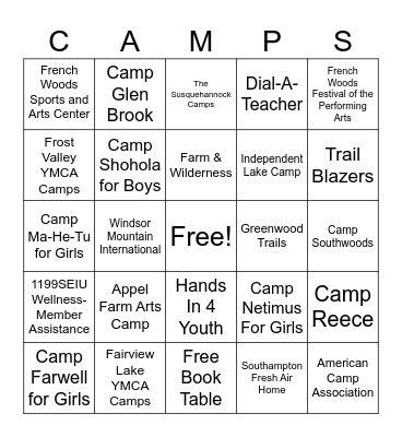 Anne Shore Camp Fair Bingo Card