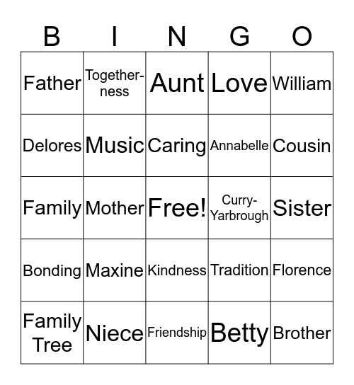 Curry-Yarbrough 2016 Family Reunion Bingo Card