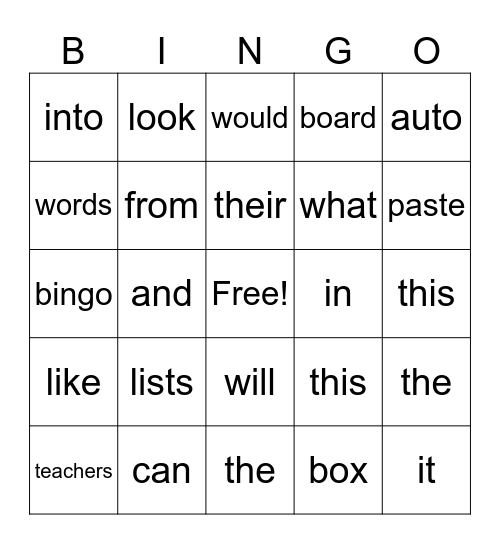 Untitled Bingo Card