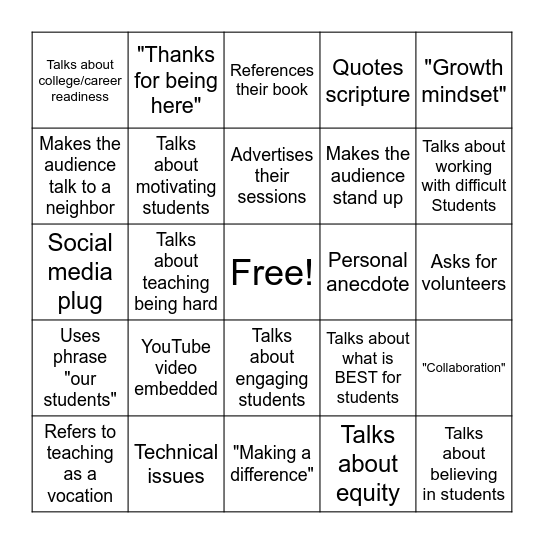 Keynote Bingo Card