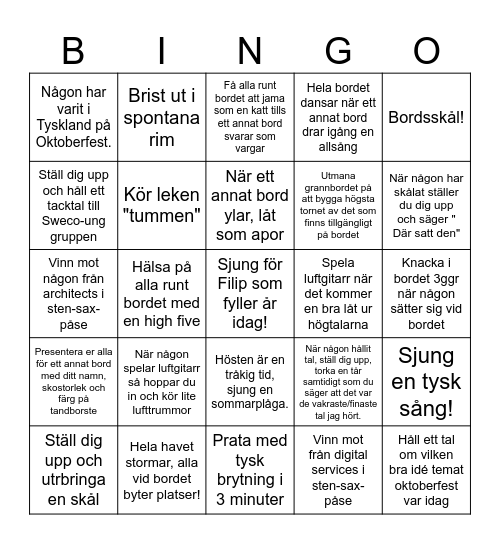 Oktoberfestens bordslek Bingo Card