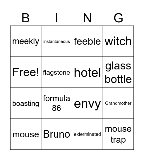 The Witches Bingo Card