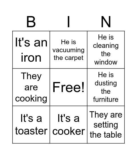 Chores and Appliances Bingo Card