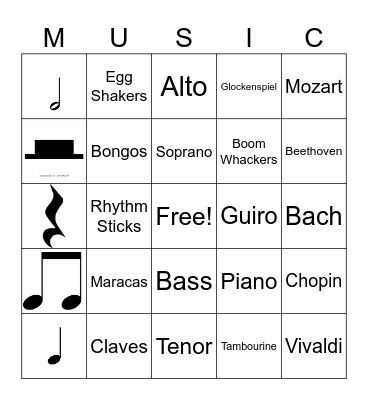 Music Bingo #1 Bingo Card