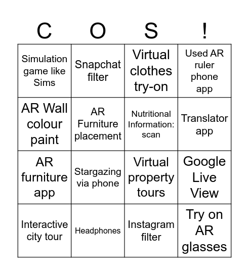Parallel World Bingo- COS23! Bingo Card