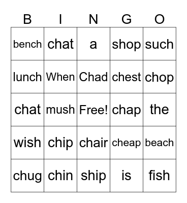 CH Digraph Bingo Card