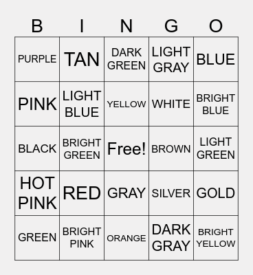ASL Bingo - COLORS Bingo Card