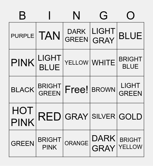 ASL Bingo - COLORS Bingo Card