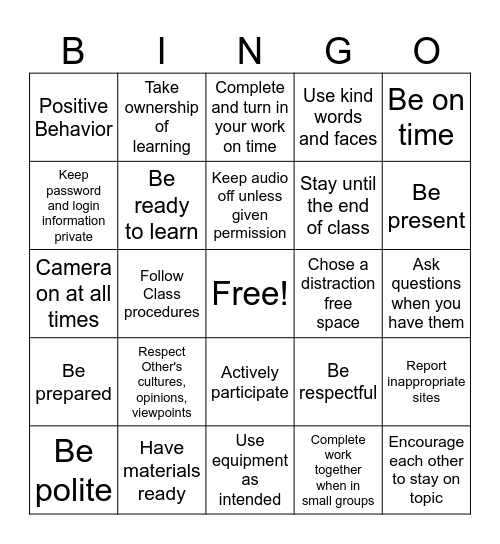 PBIS Bingo Card
