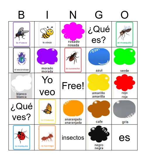 Los colores y los insectos Bingo Card