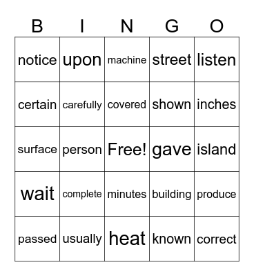 Fry Words Bingo Card