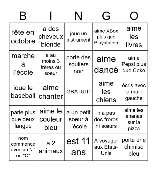 Chasse de trésor Bingo Card