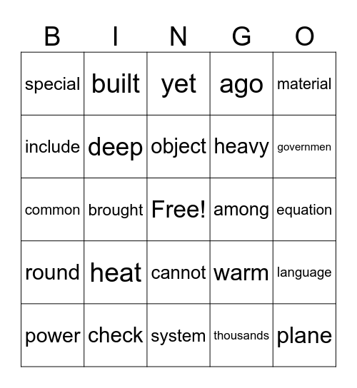 Fry Words Bingo Card