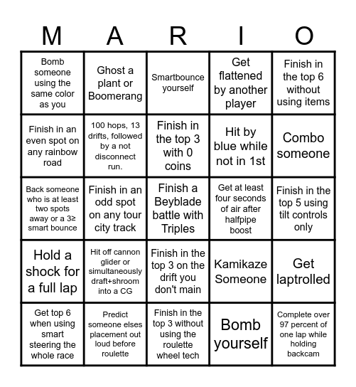 Mario Kart Bingo Card