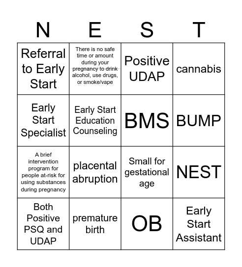 Early Start Bingo Card