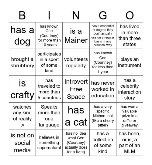 Find Someone Who... Bingo Card