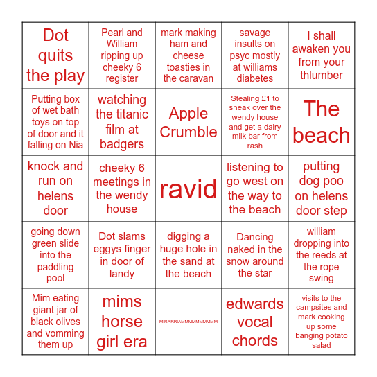 Cheeky 6 Bingo Card