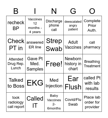 NURSE Bingo Card