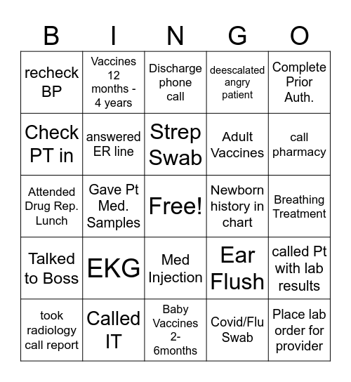 NURSE Bingo Card