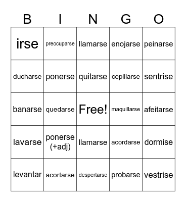 Spanish Bingo Card