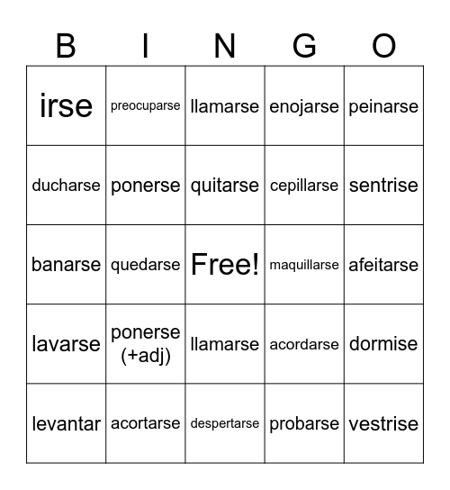 Spanish Bingo Card