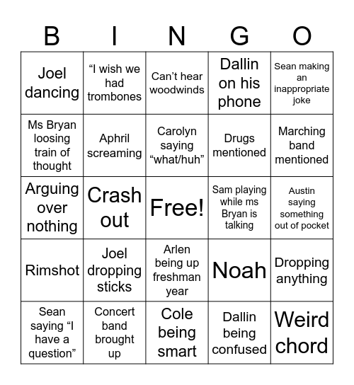 Band Bingo Card