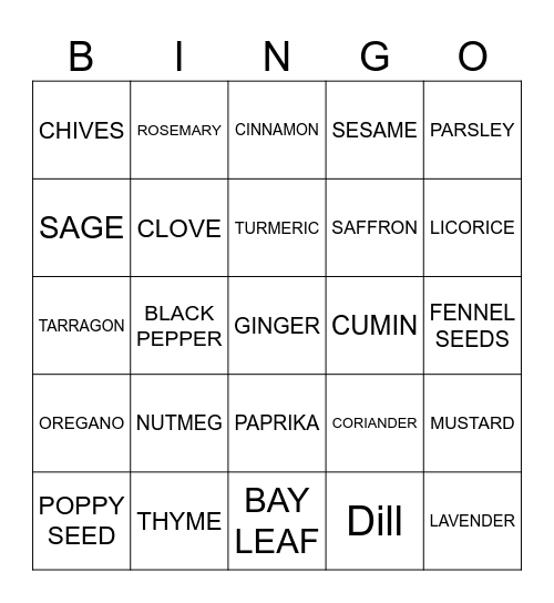 SPICES Bingo Card