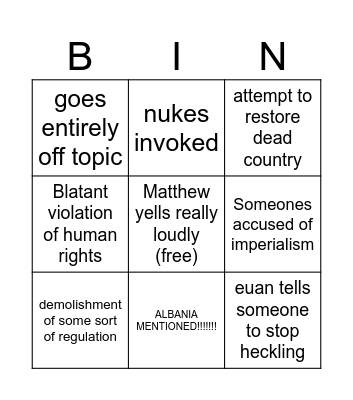 GlasMUN Debate Bingo Card