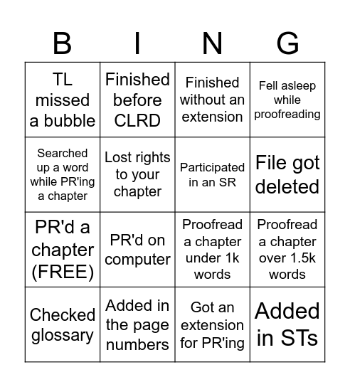 Asura Weekly PR Bingo Card