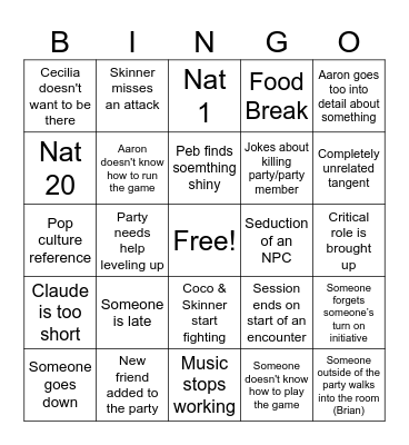DnD Bingo Card