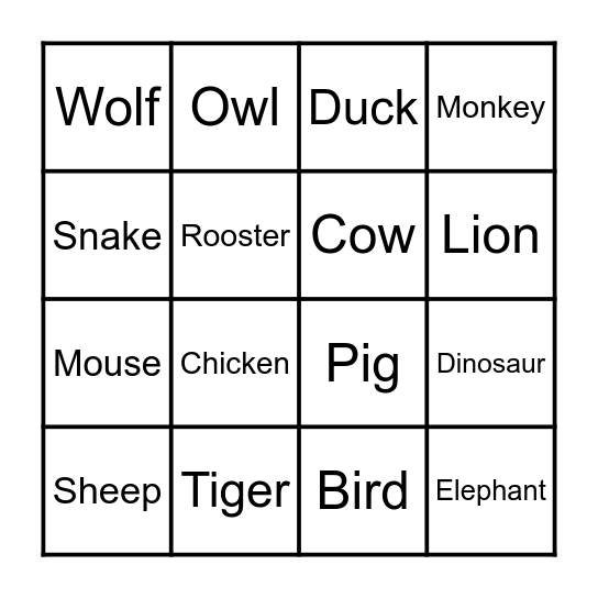 Guess the Animal Sound! Bingo Card