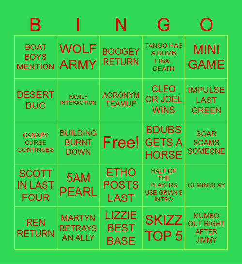 LIFE SERIES BINGO Card
