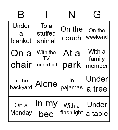 Reading Bingo Card