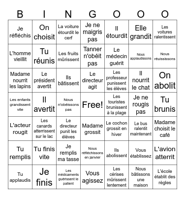 French -IR verbs Bingo Card