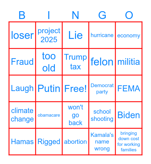 Kamala Fox News Interview Bingo Card