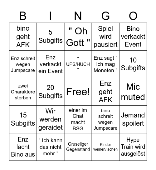 Grusel Bingo Card