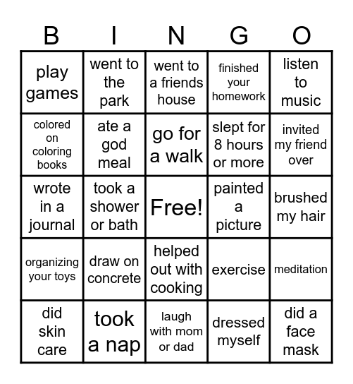 Self Care Bingo! Bingo Card