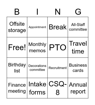 FSA Bingo Card